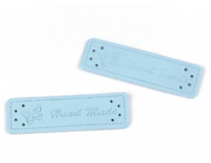 Etykietka,wszywka, metka z eko-skóry Hand made Motyl Blue